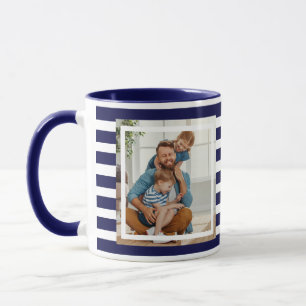 Modern minimal Navy Blue & White Stripes 2 photo Mug