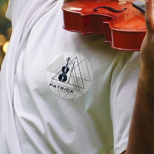 Modern Minimal Navy Blue & White Violin Designer Classic Round Sticker