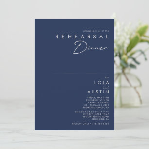 Modern Minimal Navy Silver Gold Rehearsal Dinner Invitation