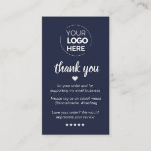 Modern Minimal Navy Thank You Supporting Small Business Card