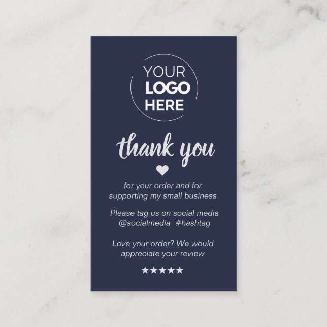 Modern Minimal Navy Thank You Supporting Small Business Card (Front)