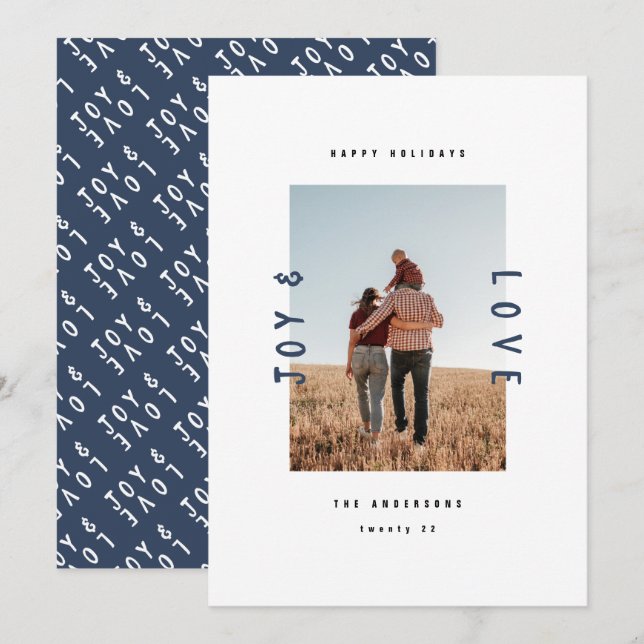 Modern minimal navy white 1 photo holiday (Front/Back)