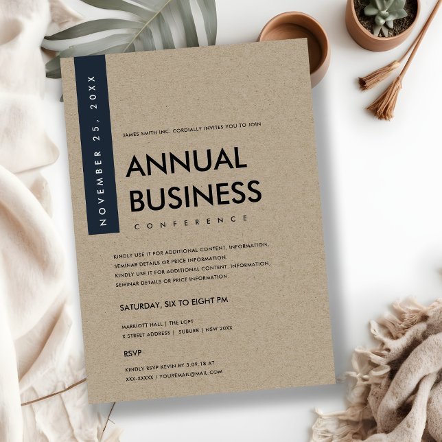 MODERN MINIMAL NAVY WHITE KRAFT CONFERENCE EVENT INVITATION (Creator Uploaded)