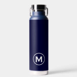 Modern Minimal Navy White Monogram Water Bottle<br><div class="desc">This modern water bottle design features a rich navy background,  with your monogram initial in bold white text for a look that is simple and stylish,  yet professional.</div>