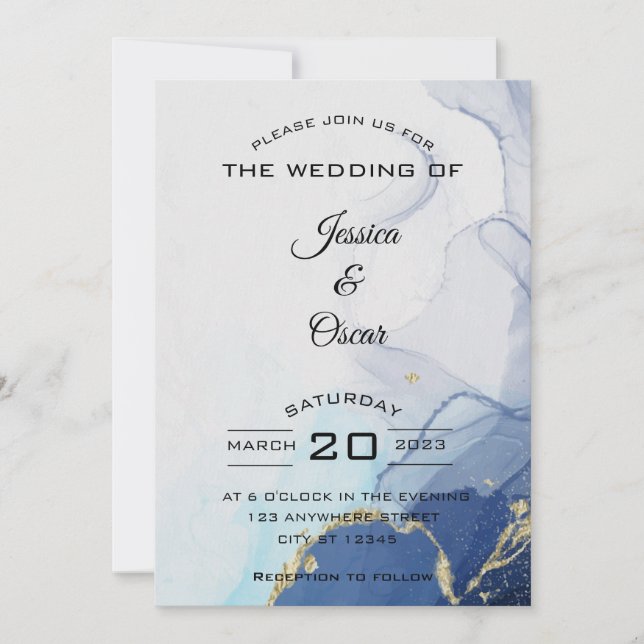 Modern Minimal Navy White Wedding Invitation (Front)