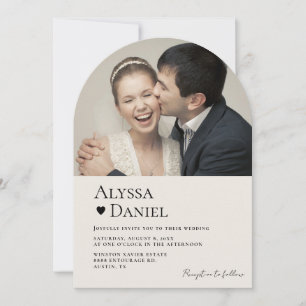 Modern Minimal Neutral Photo QR code Wedding Invitation