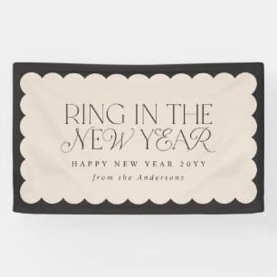 Modern minimal new year black holiday wavy edge banner