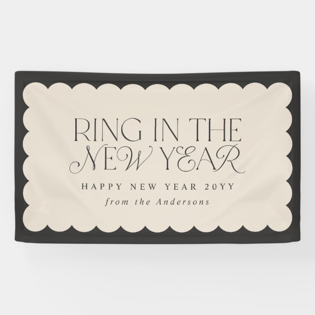 Modern minimal new year black holiday wavy edge banner (Horizontal)