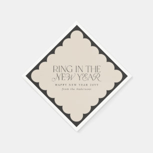 Modern minimal new year black holiday wavy edge napkin