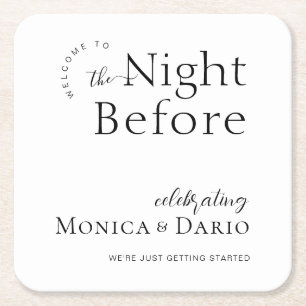 Modern Minimal Night Before Rehearsal Dinner Square Paper Coaster