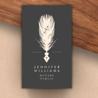 Modern Minimal Notary Public Quill Feather | Grey Business Card