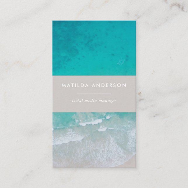 Modern minimal ocean beach typography chic business card (Front)