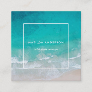 Modern minimal ocean beach typography chic square business card