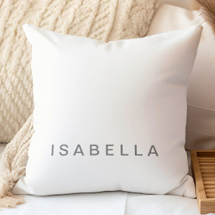 Modern Minimal Off White, Grey Personalised Name Cushion