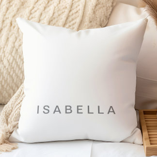 Modern Minimal Off White, Grey Personalised Name Cushion