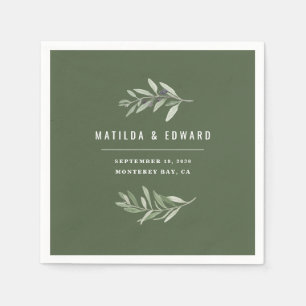 Modern minimal olive branch foliage wedding napkin
