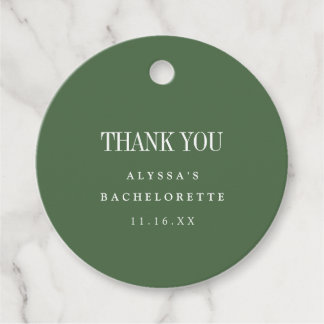 Modern Minimal Olive Green Bachelorette Thank You Favour Tags
