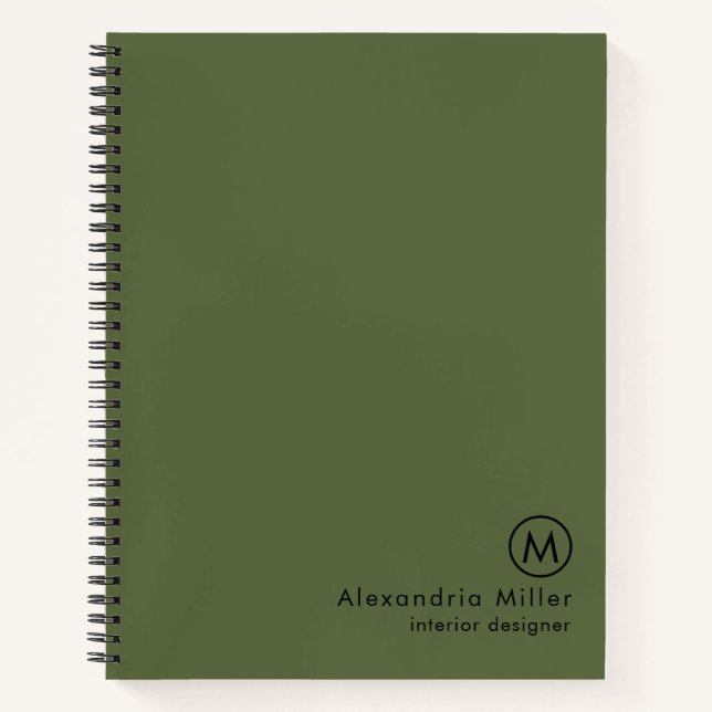 Modern Minimal Olive Green Monogram Notebook (Front)