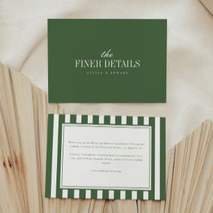 Modern Minimal Olive Green Stripes Wedding Details Enclosure Card