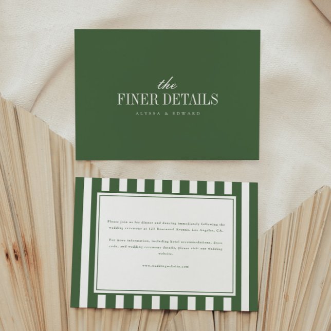 Modern Minimal Olive Green Stripes Wedding Details Enclosure Card (Creator Uploaded)