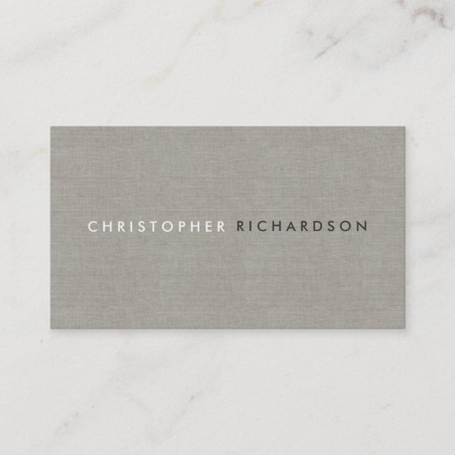 MODERN & MINIMAL on TAN LINEN Business Card (Front)