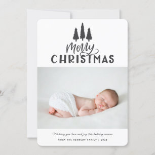 Modern Minimal One Photo Christmas Rustic Holiday  Card