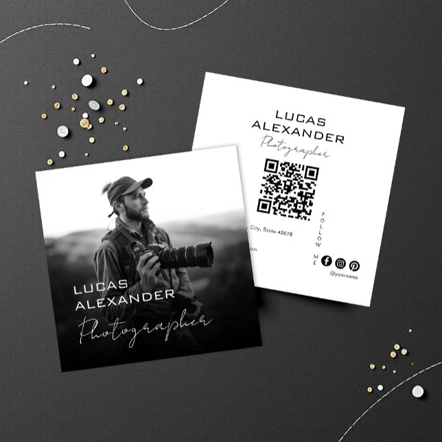 Modern Minimal OR Code Social Media Photographer Square Business Card (Creator Uploaded)