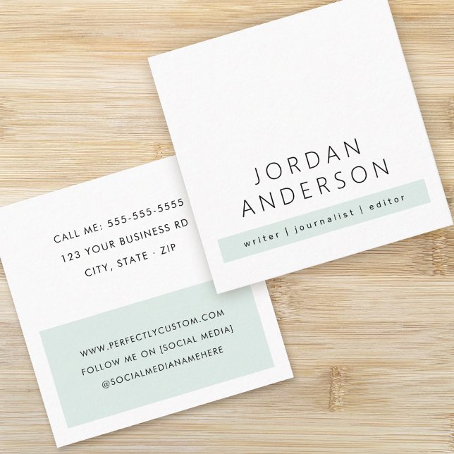 Modern minimal pale dusty sea green colour block square business card (Creator Uploaded)