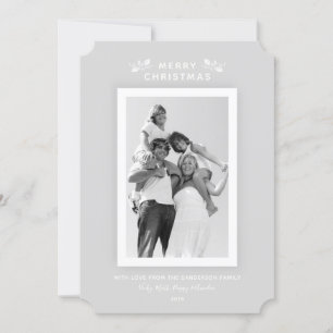 Modern Minimal Pale Grey and White Christmas Photo Holiday Card