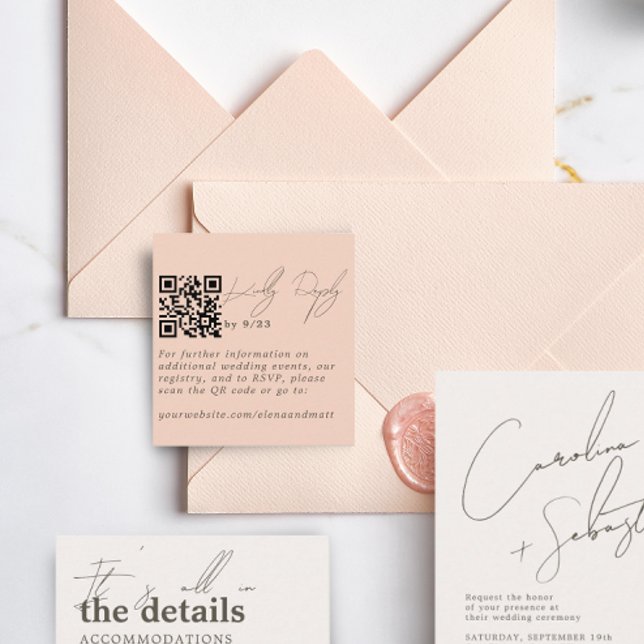 Modern Minimal Pale Salmon RSVP QR Code Card (Creator Uploaded)