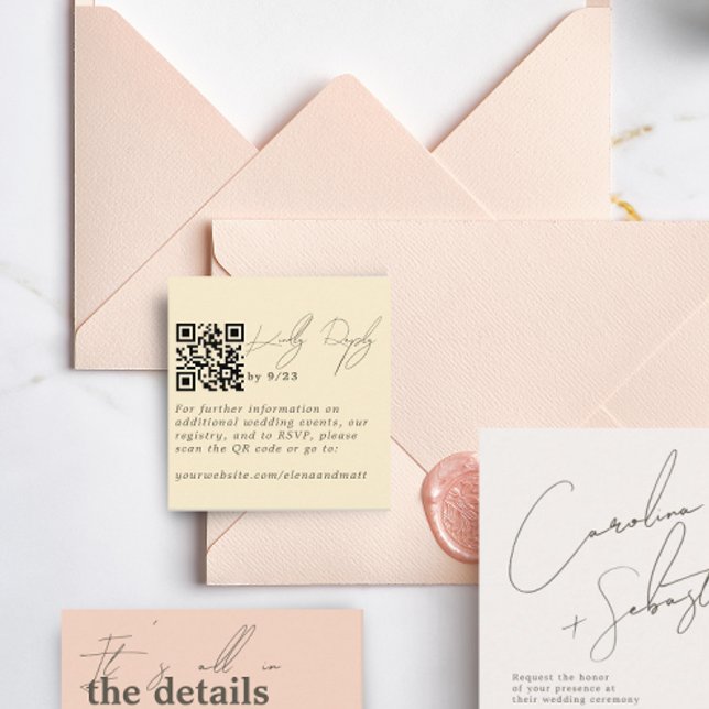 Modern Minimal Pale Yellow RSVP QR Code Card (Creator Uploaded)