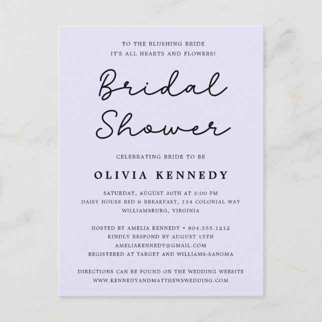 Modern Minimal Pastel Bridal Shower Invitation Postcard (Front)