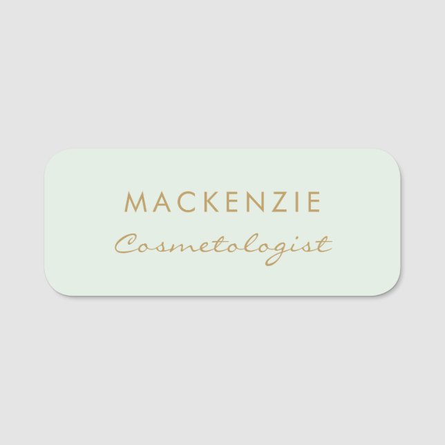 Modern Minimal Pastel Green Professional Employee Name Tag (Front)
