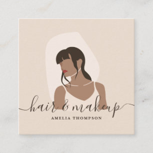 Modern minimal pastel makeup and hair illustration square business card