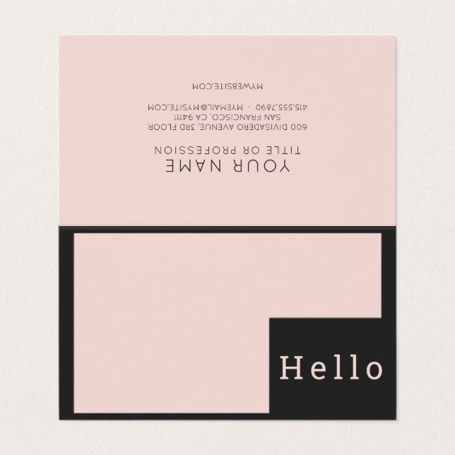 Modern Minimal Pastel Pink & Black Hello  Business Card (Outside Unfolded)