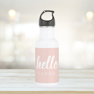 Modern Minimal Pastel Pink Hello And You Name 532 Ml Water Bottle