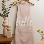 Modern Minimal Pastel Pink Hello And You Name Apron<br><div class="desc">Modern Minimal Pastel Pink Hello And You Name</div>