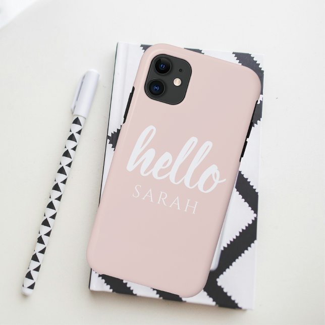 Modern Minimal Pastel Pink Hello And You Name Case-Mate iPhone Case (Creator Uploaded)