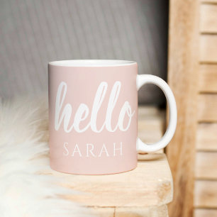 Modern Minimal Pastel Pink Hello And You Name Coffee Mug