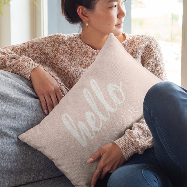 Modern Minimal Pastel Pink Hello And You Name Decorative Cushion (Creator Uploaded)