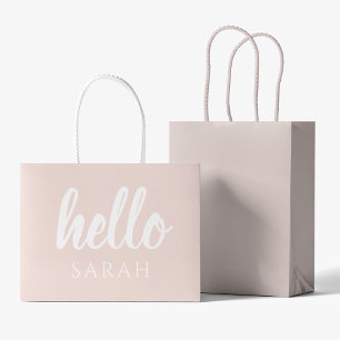 Modern Minimal Pastel Pink Hello And You Name Large Gift Bag