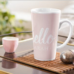 Modern Minimal Pastel Pink Hello And You Name Latte Mug<br><div class="desc">Modern Minimal Pastel Pink Hello And You Name</div>