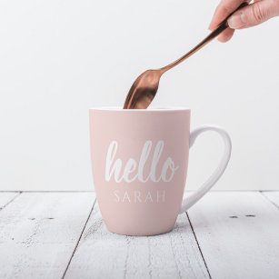 Modern Minimal Pastel Pink Hello And You Name Latte Mug