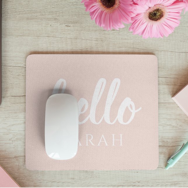 Modern Minimal Pastel Pink Hello And You Name Mouse Mat (Creator Uploaded)