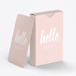 Modern Minimal Pastel Pink Hello And You Name Playing Cards
