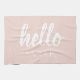 Modern Minimal Pastel Pink Hello And You Name Tea Towel