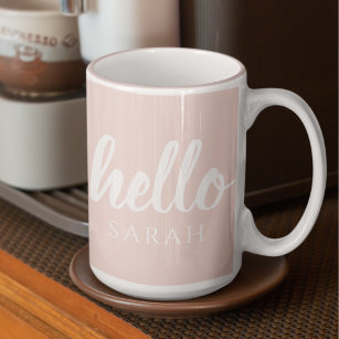 Modern Minimal Pastel Pink Hello And You Name Two-Tone Coffee Mug