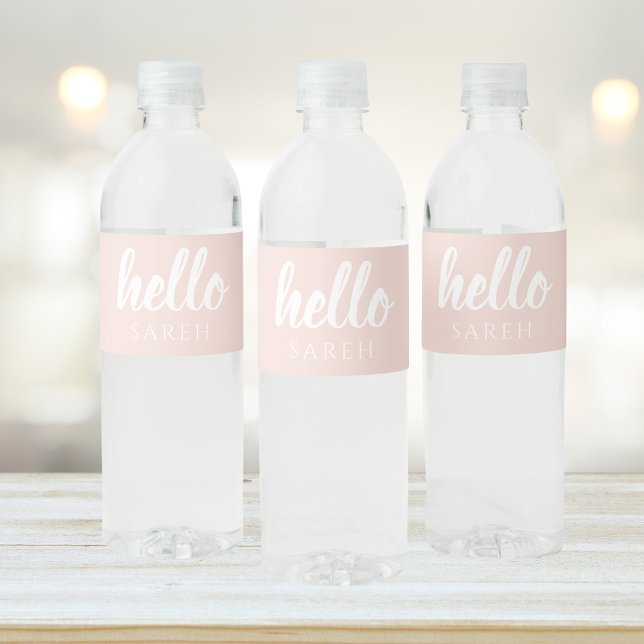Modern Minimal Pastel Pink Hello And You Name Water Bottle Label (Creator Uploaded)