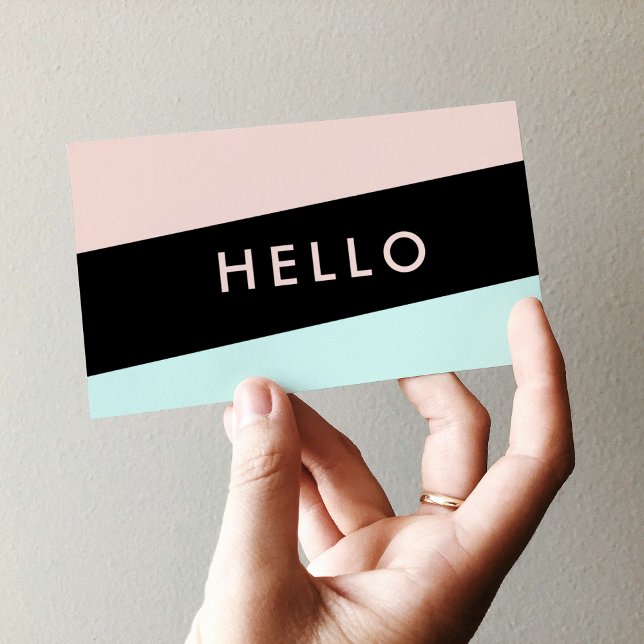 Modern Minimal Pastel Pink & Mint "Hello"  Business Card (Creator Uploaded)