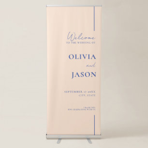 Modern Minimal Peach Blue Wedding Welcome Retractable Banner